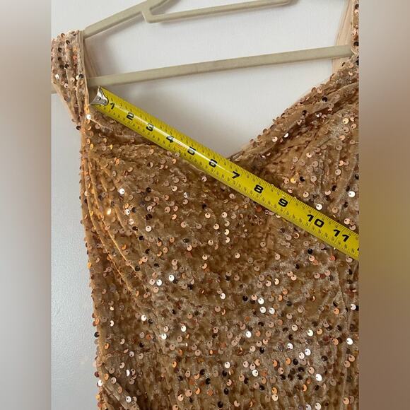 Gold Sequin Maxi Dress Womens Size 2 Party Guest Formal Gown Elegant Prom NWTF - Picture 9 of 16